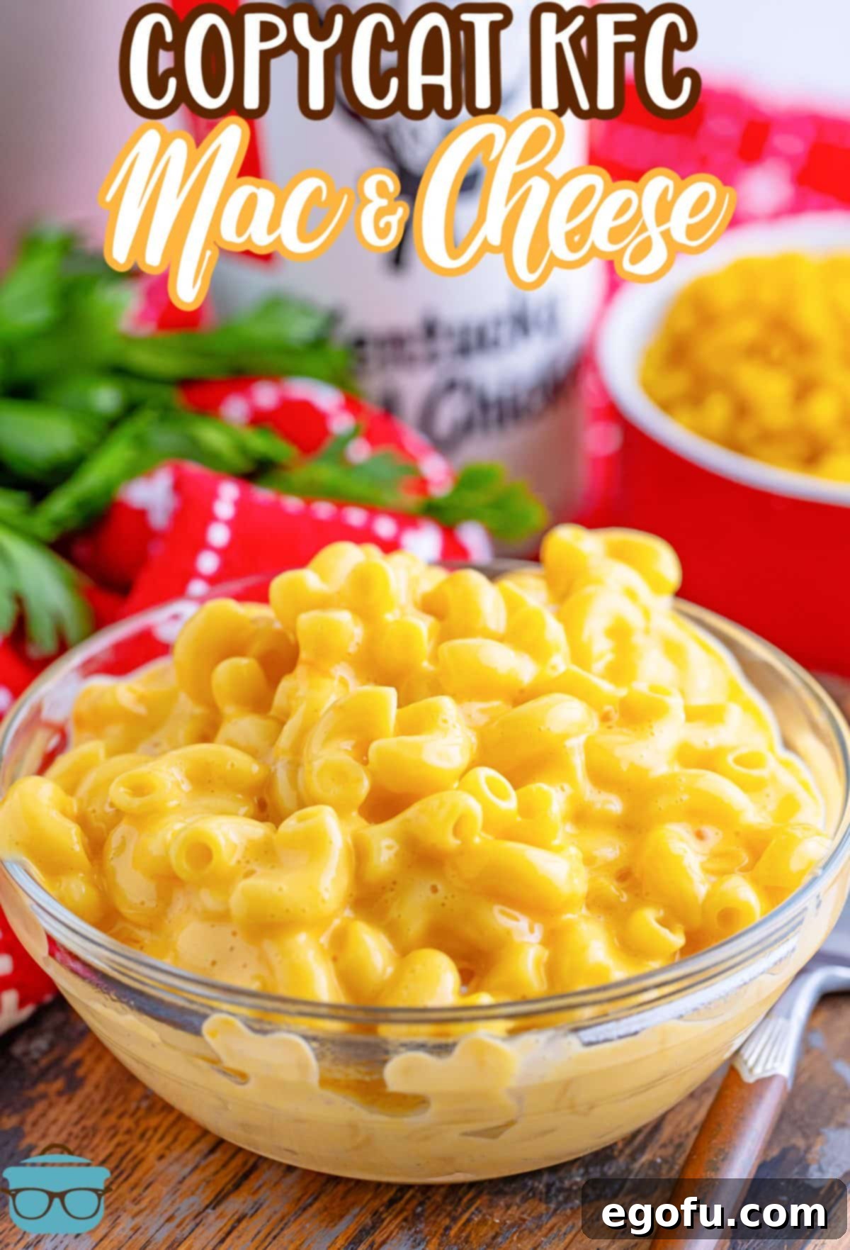 A large bowl filled with appetizing Homemade KFC Mac and Cheese, ready to serve.