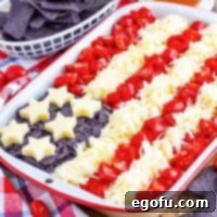 Stars and Stripes Celebration Dip 11 Close up on an American Flag Taco Dip.