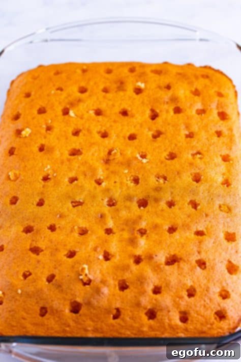 An orange cake with holes in it.