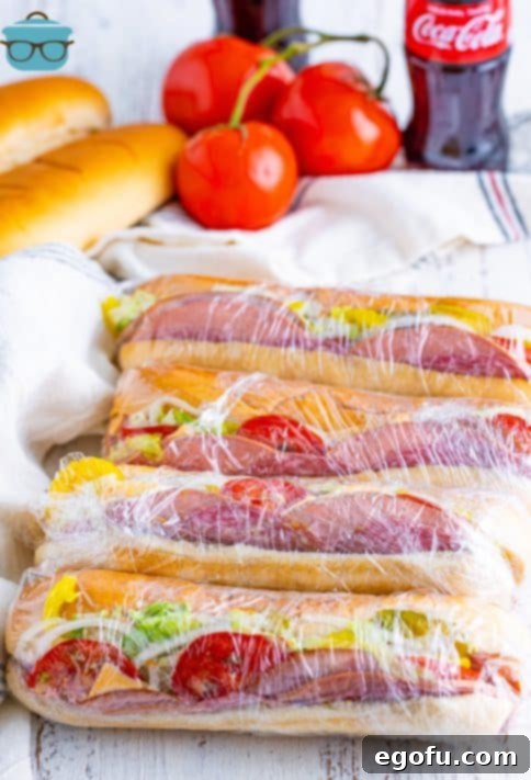 A few Kmart Subs wrapped in plastic laying in a line.