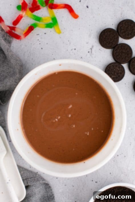 A bowl of chocolate pudding.