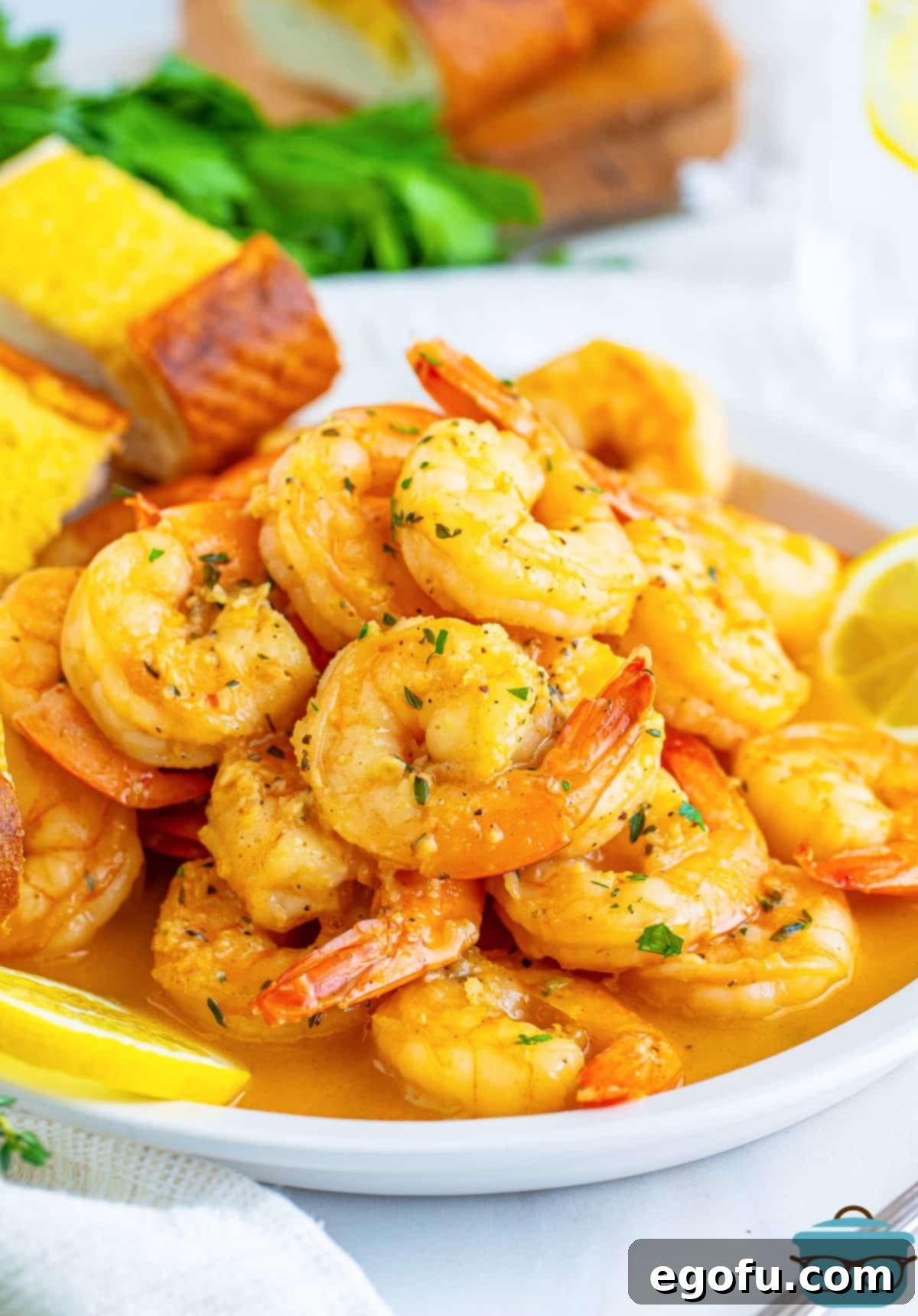 Creole Butter Shrimp 2 A pile of Buttery Creole Shrimp on a platter, ready to be served.