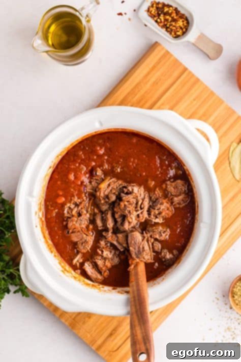 Shredded beef in a Ragu sauce in a pasta.