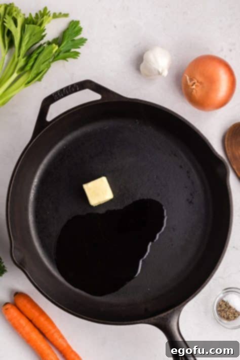 Oil and butter in a cast iron skillet.