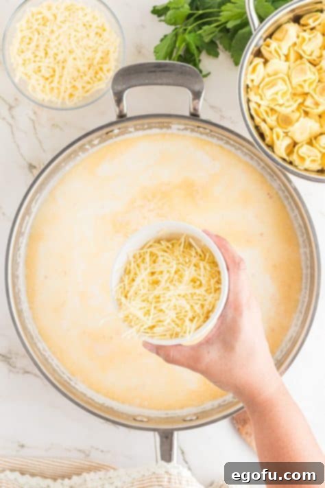 Cheese waiting to be poured into an Alfredo Sauce.