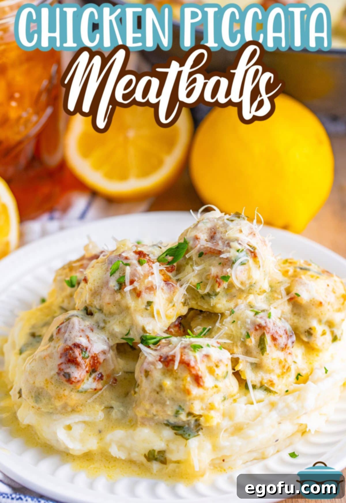 Zesty Piccata Chicken Bites 4 A plate with Chicken Piccata Meatballs.