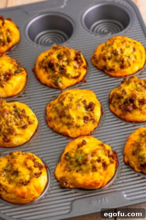 Baked Taco Biscuit Cups in a pan, golden and cheesy.