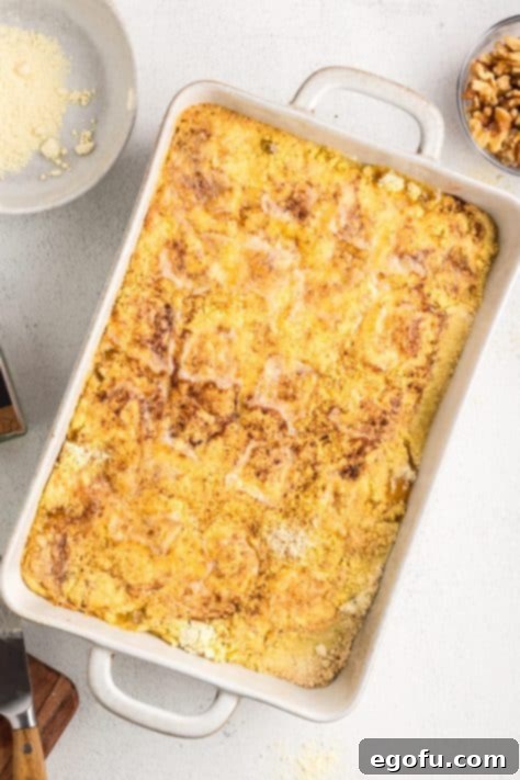 Baked Peach Dump Cake in a dish.