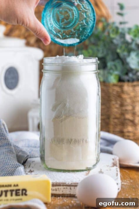 A jar of Homemade Yellow Cake Mix.