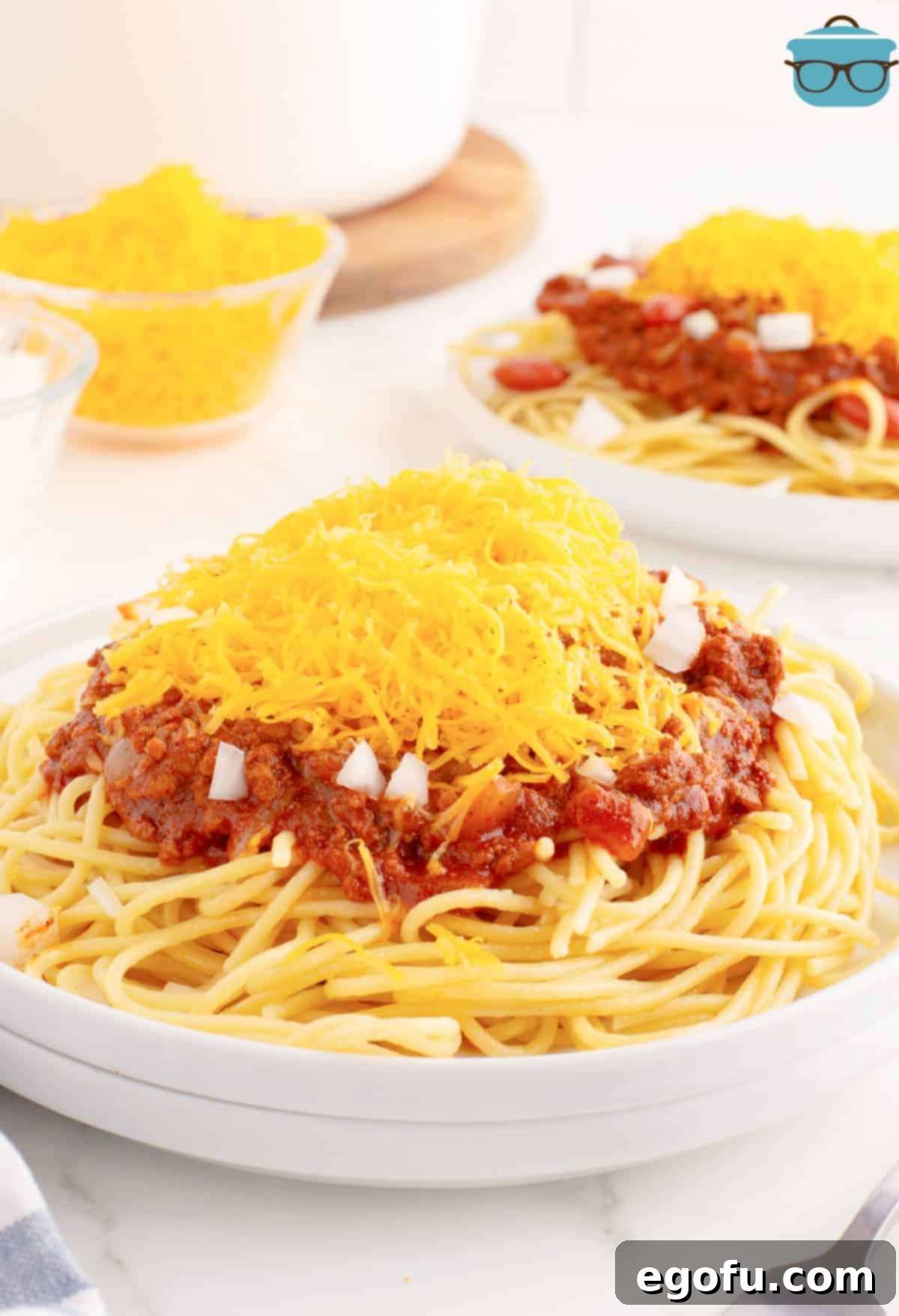Cincinnati's Signature Chili 2 A big bowl of Cincinnati Chili with cheese.
