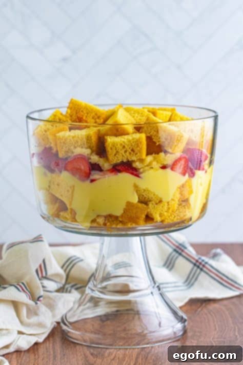 Party Perfect Bowl Cake 17 Layers of cake, pudding and fruit in a bowl.