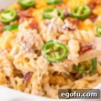 Close up looking at some Chicken Jalapeno Popper Casserole.