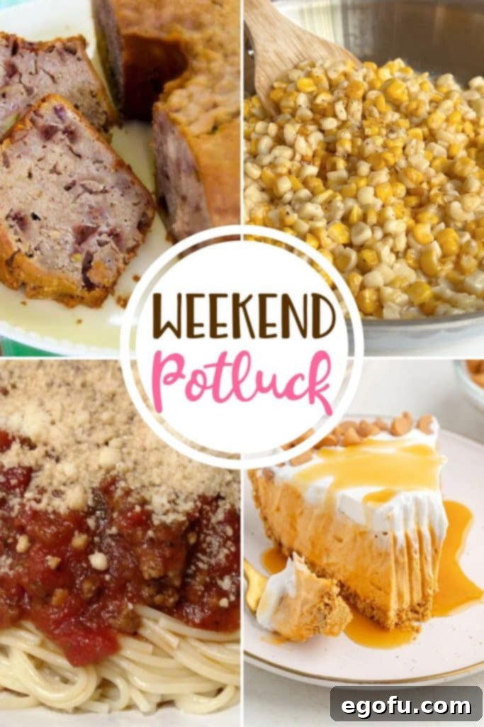 Decadent Apple Walnut Cream Cheese Pound Cake 2 Weekend Potluck featured recipes: Apple Walnut Cream Cheese Pound Cake, Freezer Spaghetti Sauce, No Bake Butterscotch Pie and Skillet Honey Butter Corn. Discover the most popular desserts, easy weeknight meals, and comforting side dishes shared by top food bloggers.