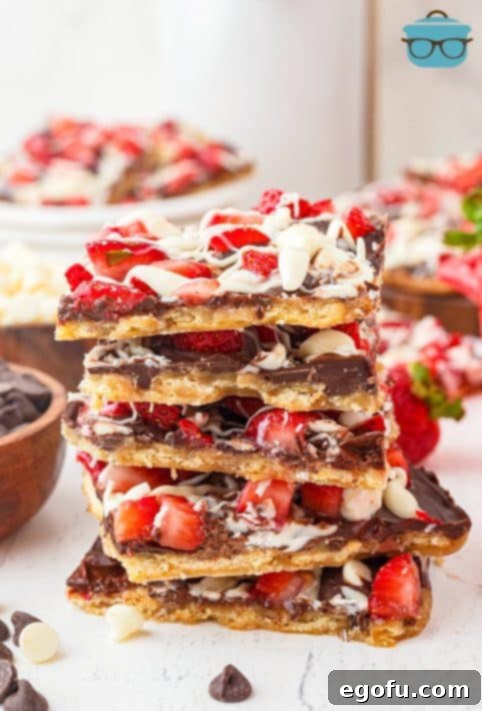 Decadent Strawberry Chocolate Bark 16 A pile of Chocolate Covered Strawberry Bark.