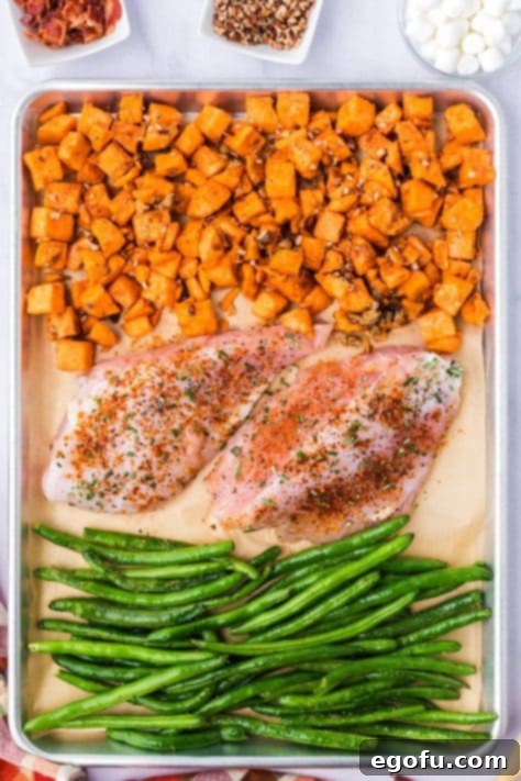An unbaked sheet pan turkey dinner.