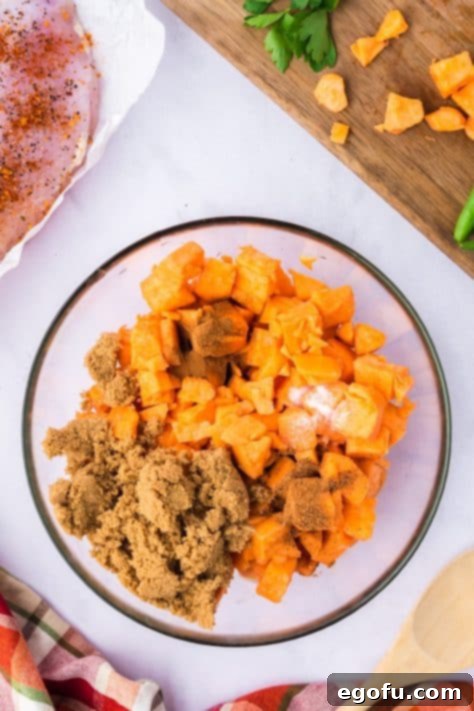 A sweet potato side dish mixture in a bowl.