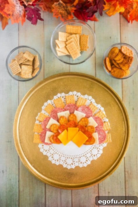 Cheese, meats and crackers in semi circles.