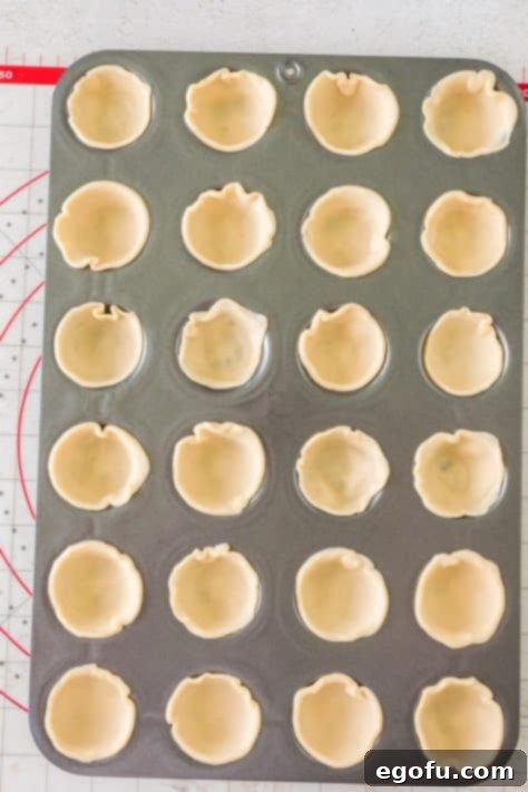 Dough circles lining a muffin pan.