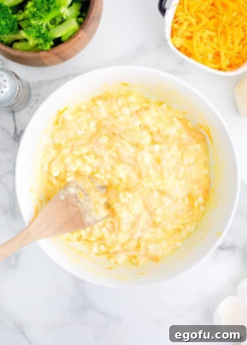 Homestyle Broccoli Cheddar Cornbread 13 Eggs, cottage cheese, shredded cheese, salt pepper, and broccoli mixed together.