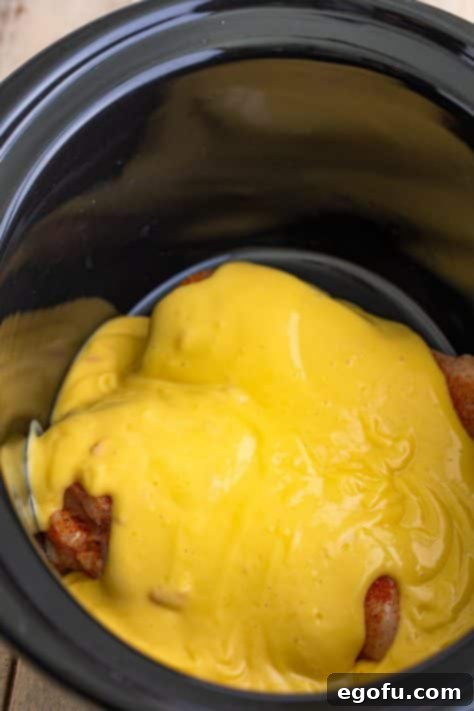 Date Night Slow Cooker Chicken and Gravy 13 Seasoned chicken and a sauce mixture in a Slow Cooker.