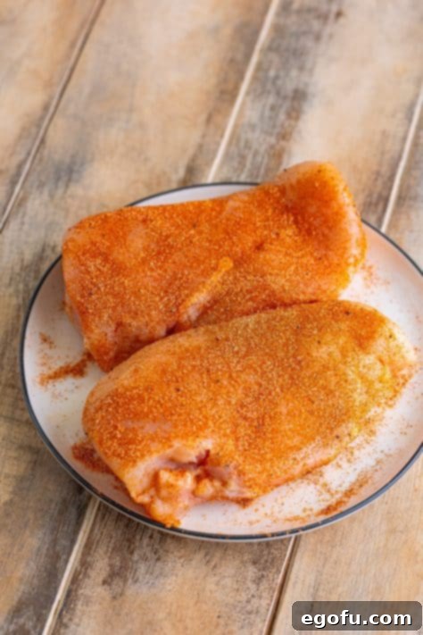 Date Night Slow Cooker Chicken and Gravy 10 Seasoned chicken on a plate.