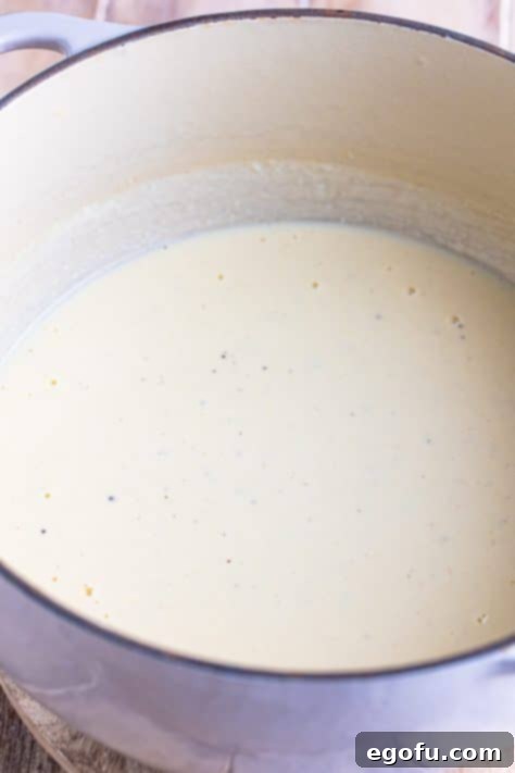 Cream sauce in a pot.