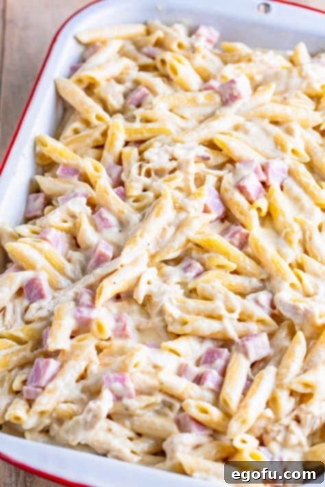 A casserole dish with unbaked casserole.