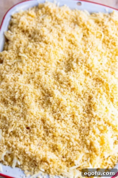 Casserole with breadcrumb topping.