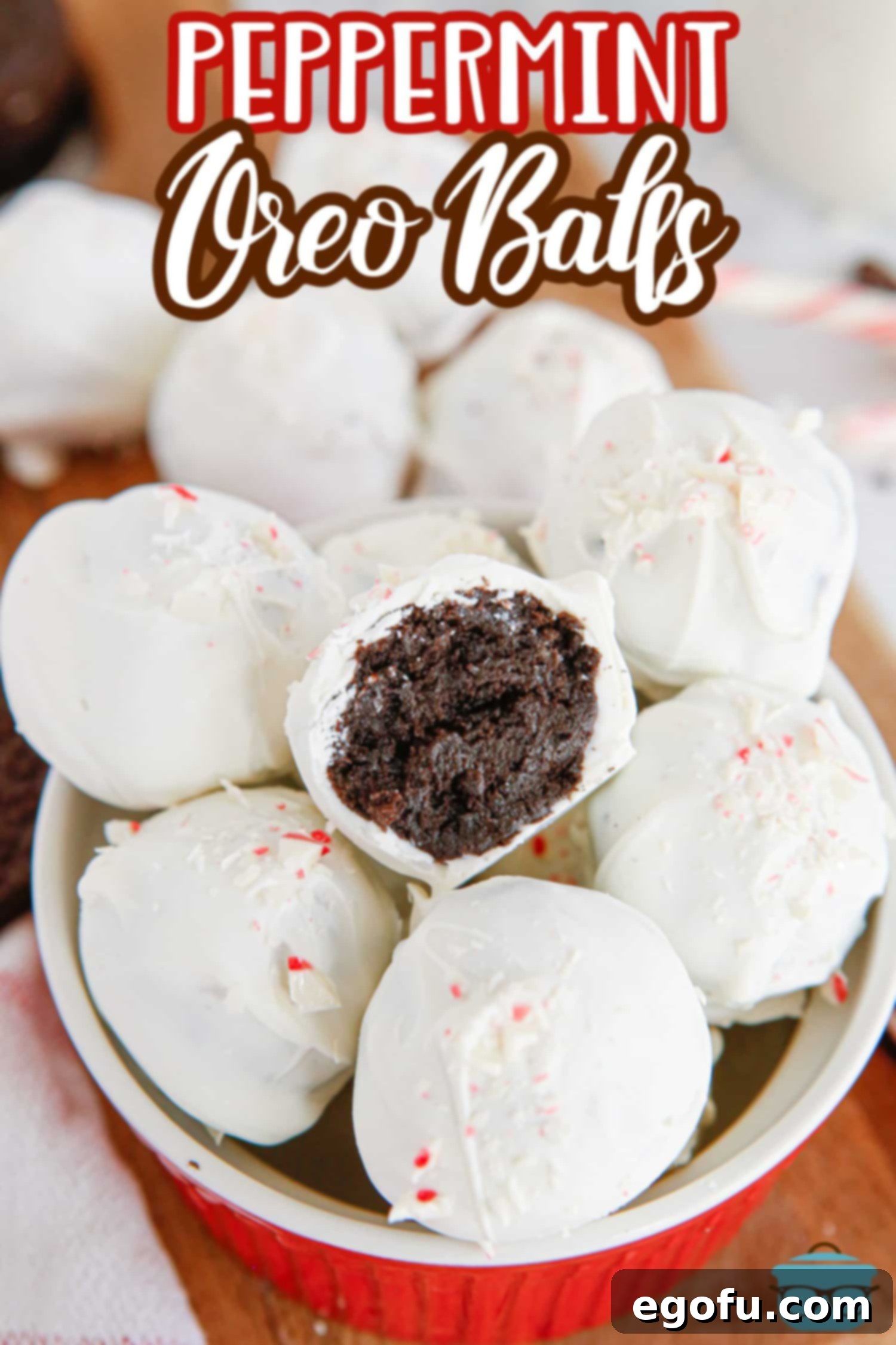 Looking down on a bunch of Peppermint Oreo Balls.