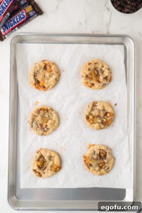 Baked cookies with Snickers.