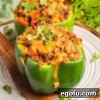 Looking down on a few Stuffed Peppers for Two.