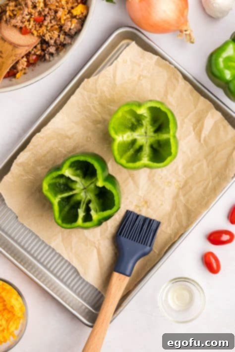 Cut and prepped bell peppers.