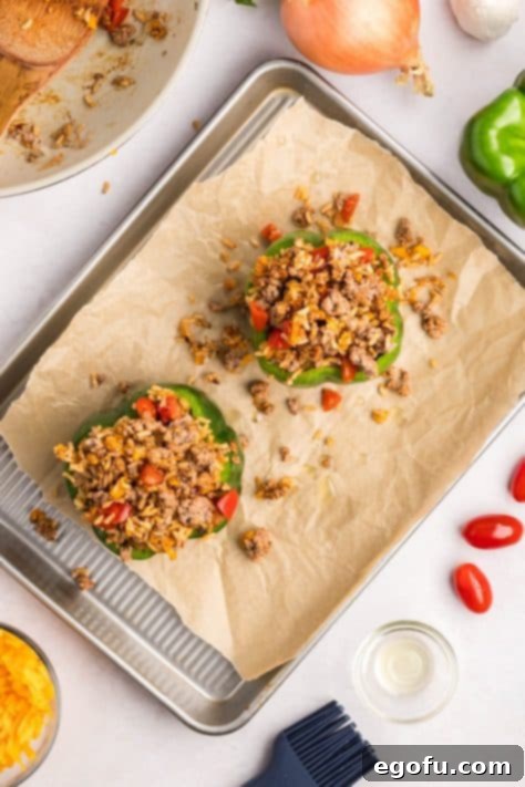 Bell peppers with the filling in it.