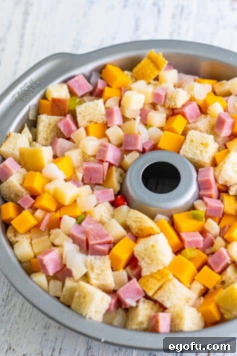 A bundt pan with the breakfast cake mixture.