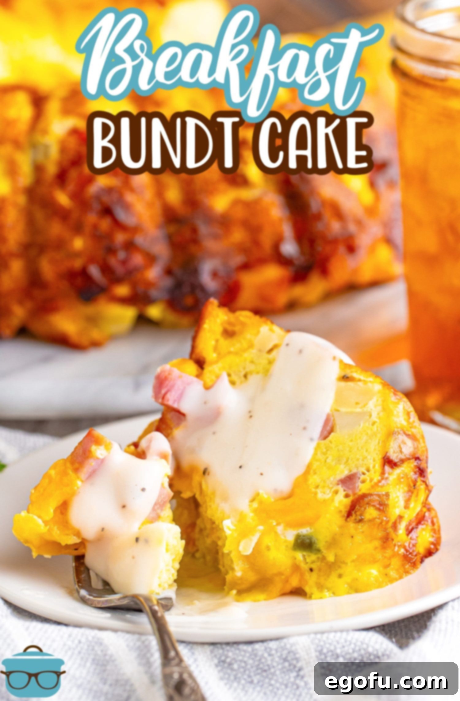 A generous slice of Breakfast Bundt Cake resting on a white plate, ready to be enjoyed.