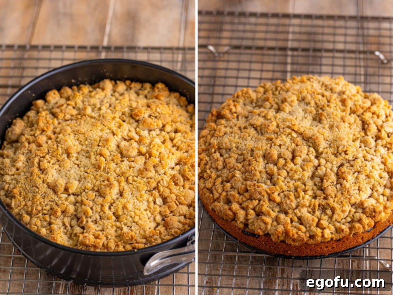 A freshly baked Irish Apple Cake still in its pan, removed from the oven.
