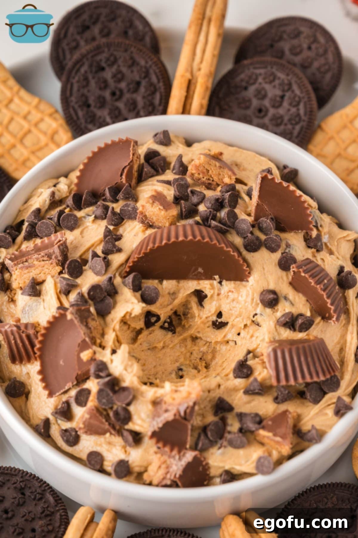 A top-down view of a generously sized bowl filled with freshly made Peanut Butter Fluff, ready for serving.