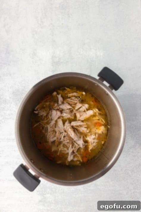 Comforting Instant Pot Chicken and Rice Soup 7 Chicken in an Instant Pot with rest of soup.