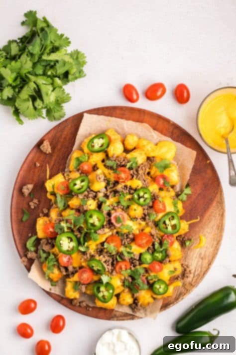 Tater tots with tons of toppings.