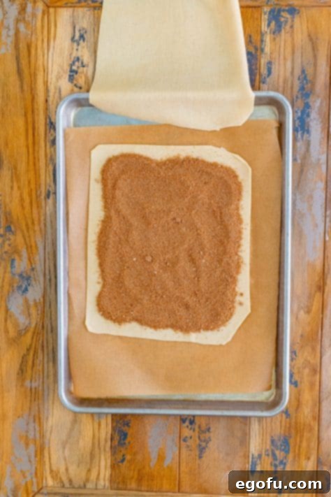 Brown sugar filling on a rectangular pie crust.