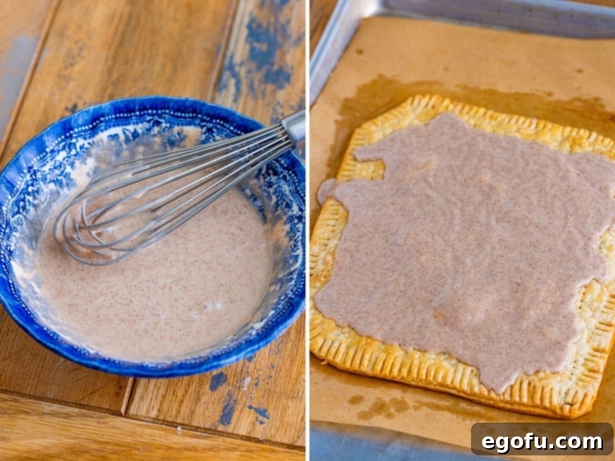 Melted butter being brushed over the top of the unbaked giant pop tart.