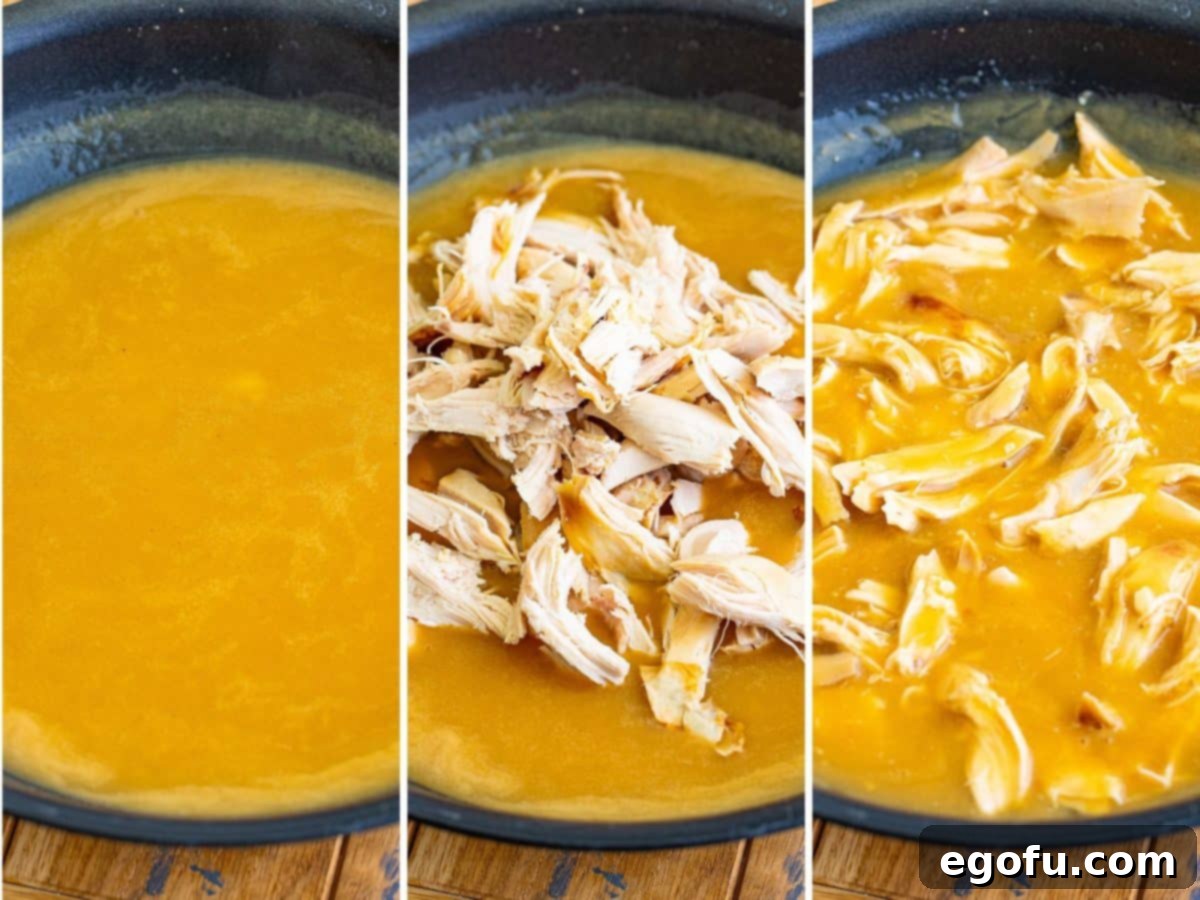 Island Topping Towers 5 Chicken gravy being prepared in a skillet, showing the smooth, thickening consistency.