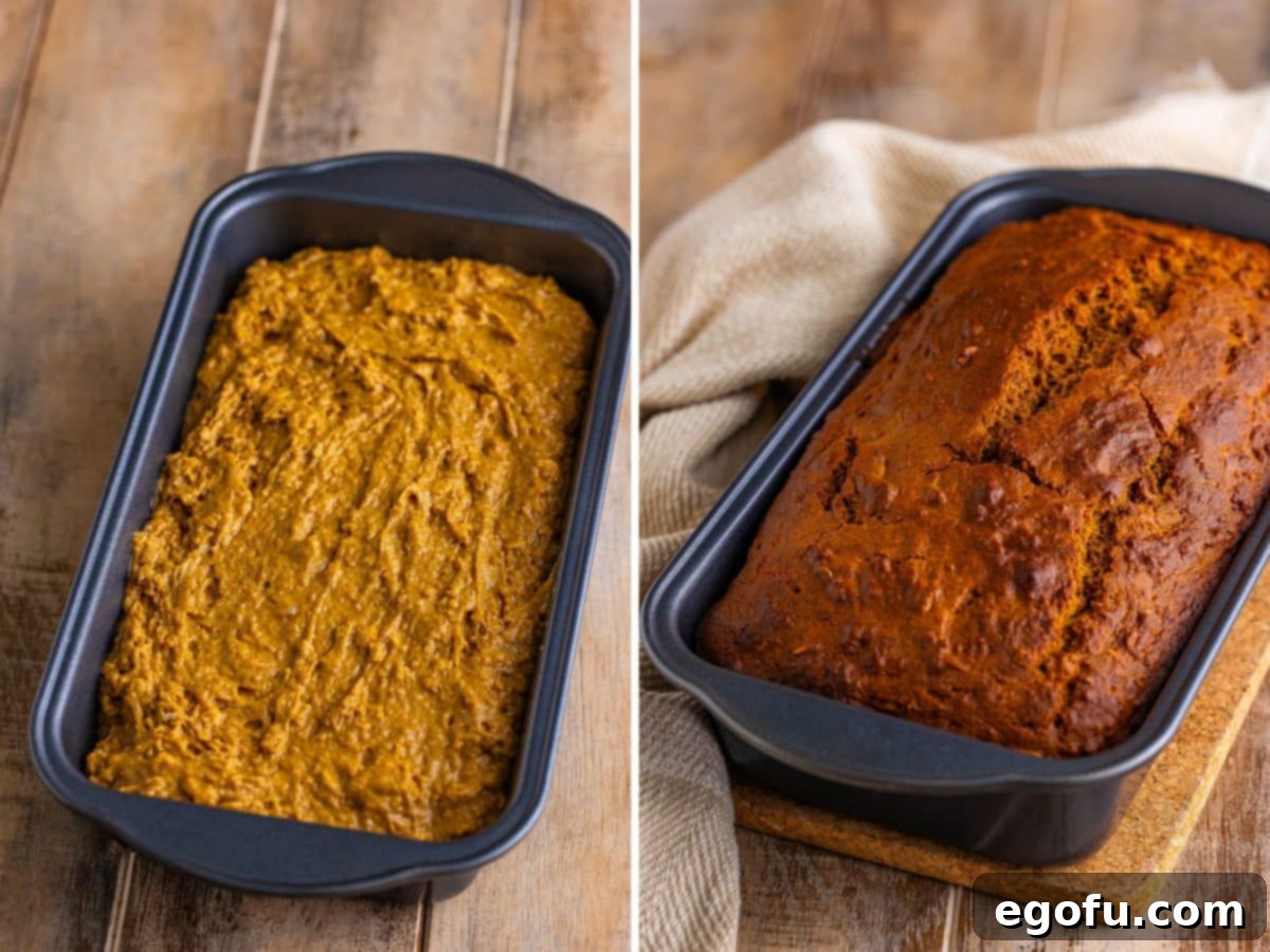 Ireland's Beloved Brown Loaf 6 Two images side-by-side: one showing the unbaked Irish Brown Bread dough in a loaf pan, and the other displaying a beautifully golden-brown, freshly baked loaf still in its pan.