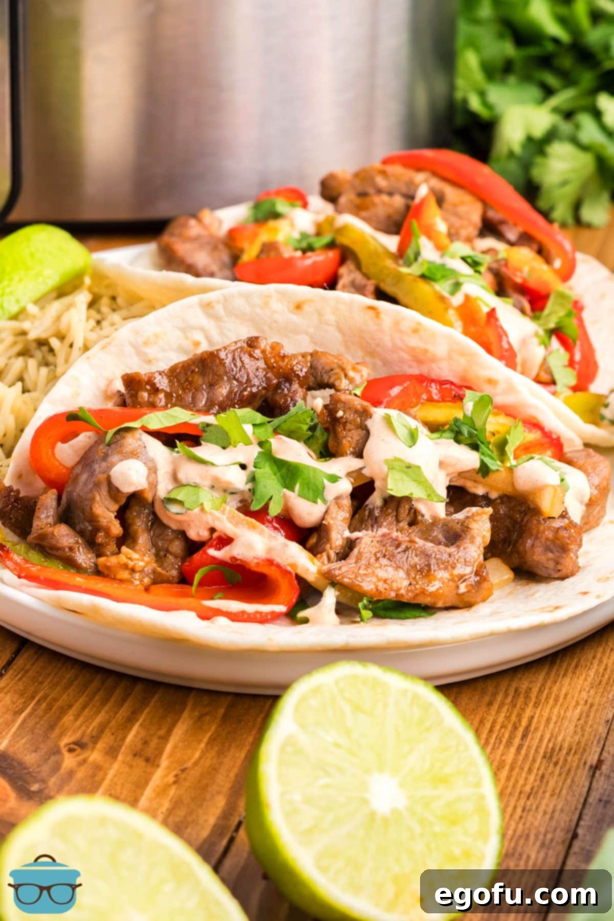 A plate with a few Steak Fajitas made in the Air Fryer.