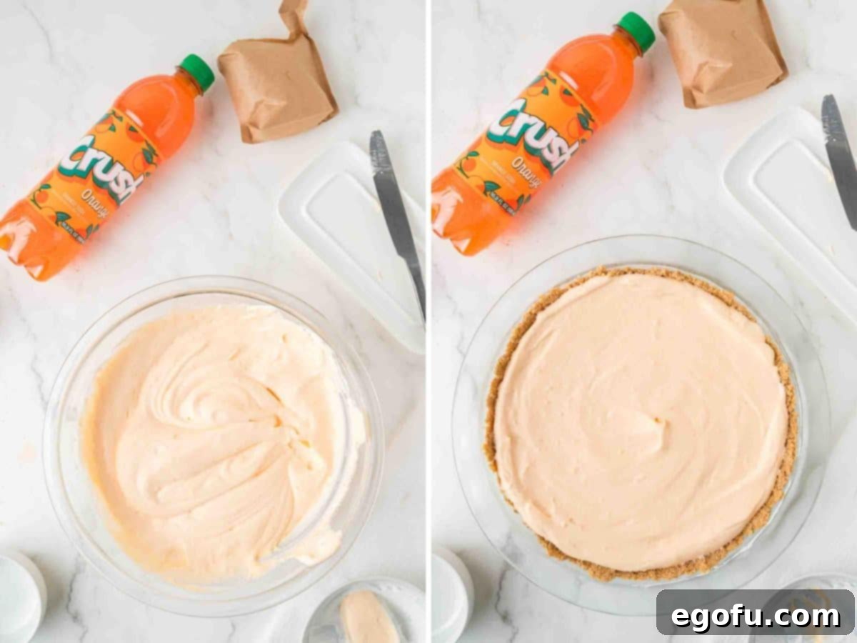 Zesty Orange Cream Pie 7 Creamsicle Pie filling in a bowl, ready to be spread into the chilled graham cracker crumb crust.