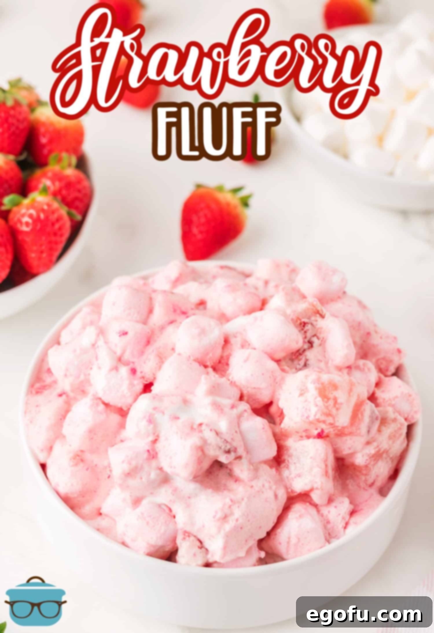 A big bowl of Strawberry Fluff with mini marshmallows.