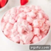 Looking down on a large bowl of Strawberry Fluff.