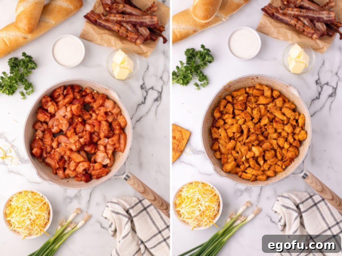 Loaded Chicken Bacon Ranch Baked Subs 6 Chicken cooking in bacon grease.