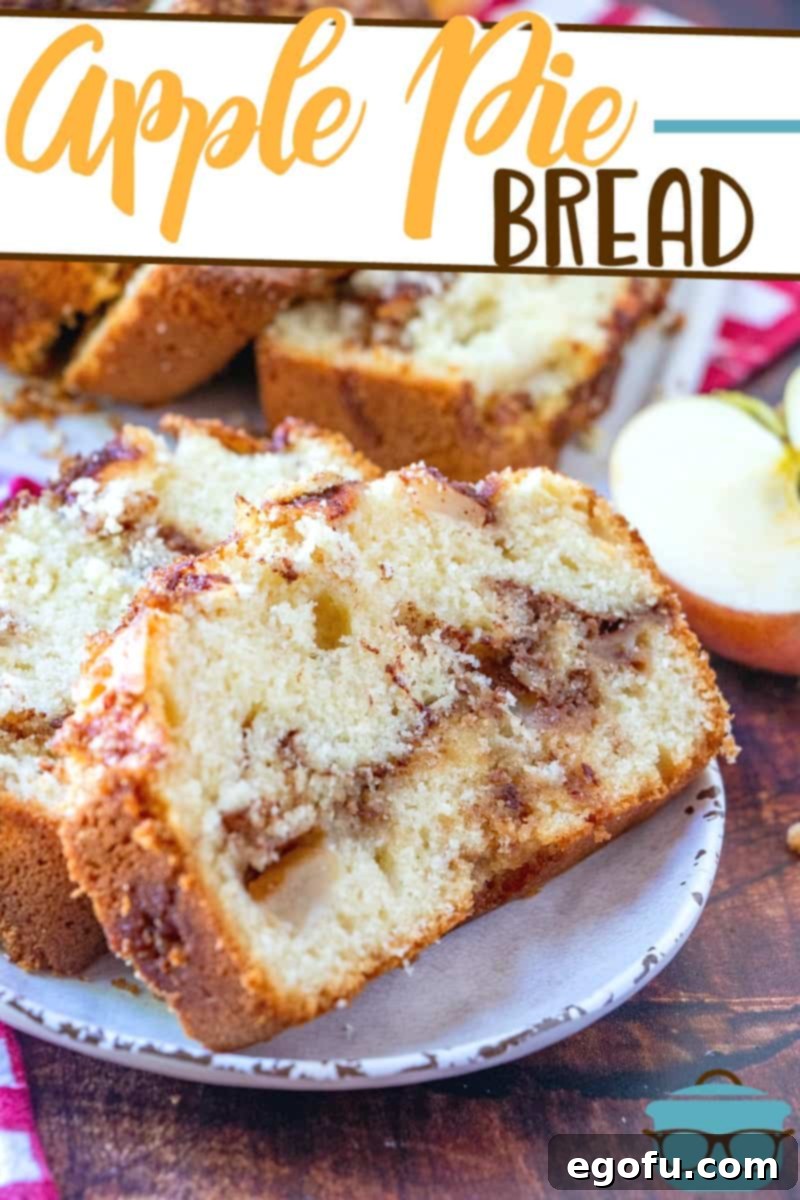 The Best Apple Pie Bread recipe, pictured sliced on a small white plate.