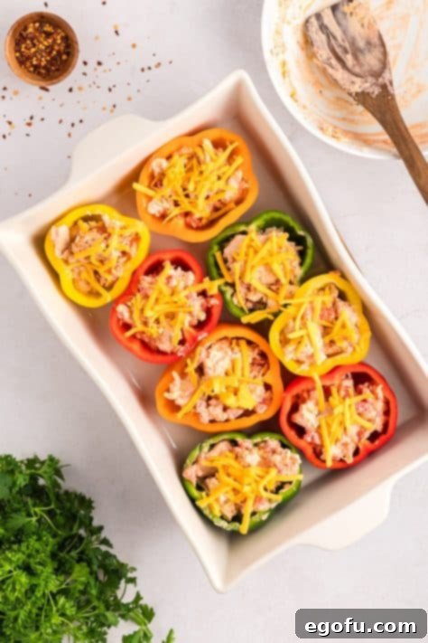 Savory Chicken Stuffed Bell Peppers 15 Shredded cheese on top of stuffed peppers.